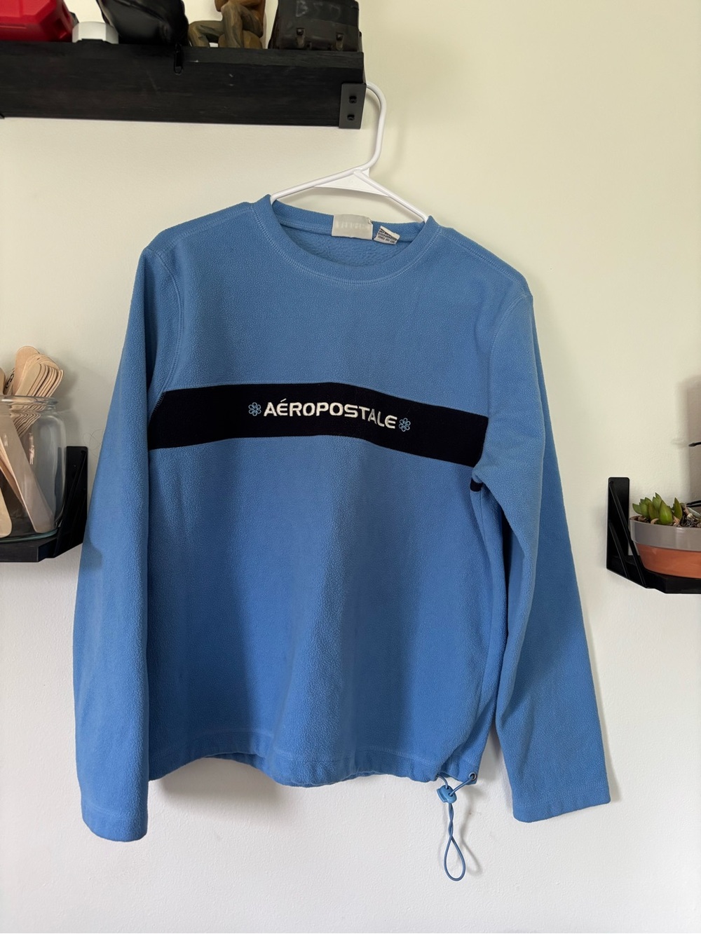 Aeropostale Aero-Tec Blue Logo Fleece Pullover Size L